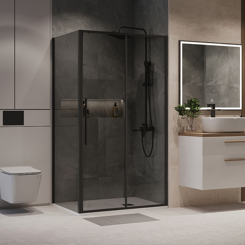 Душевой уголок Niagara Nova 140х80 NG-85-14TB-TB80-34 профиль Черный матовый стекло тонированное