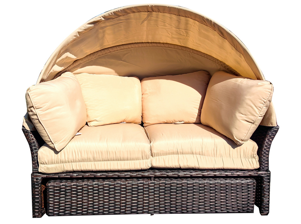 Трансформирующаяся круглдая кровать из ротанга JHB2165, цвет коричневый, подушки бежевые