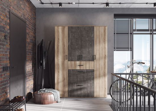 НЕЛЬСОН ШК 03 ШкафФасад ЖЕЛЕЗНЫЙ КАМЕНЬ/Корпус ДУБ КАНЬОН