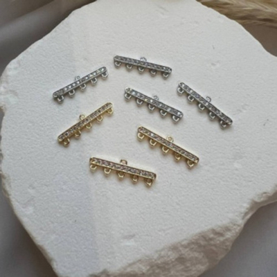 23186-р Разветвитель на 5 нитей с циркониями без карабина 20мм, родий, шт