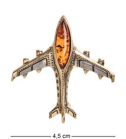 AM-1898 Брошь «Самолет Трэвел» (латунь, янтарь)