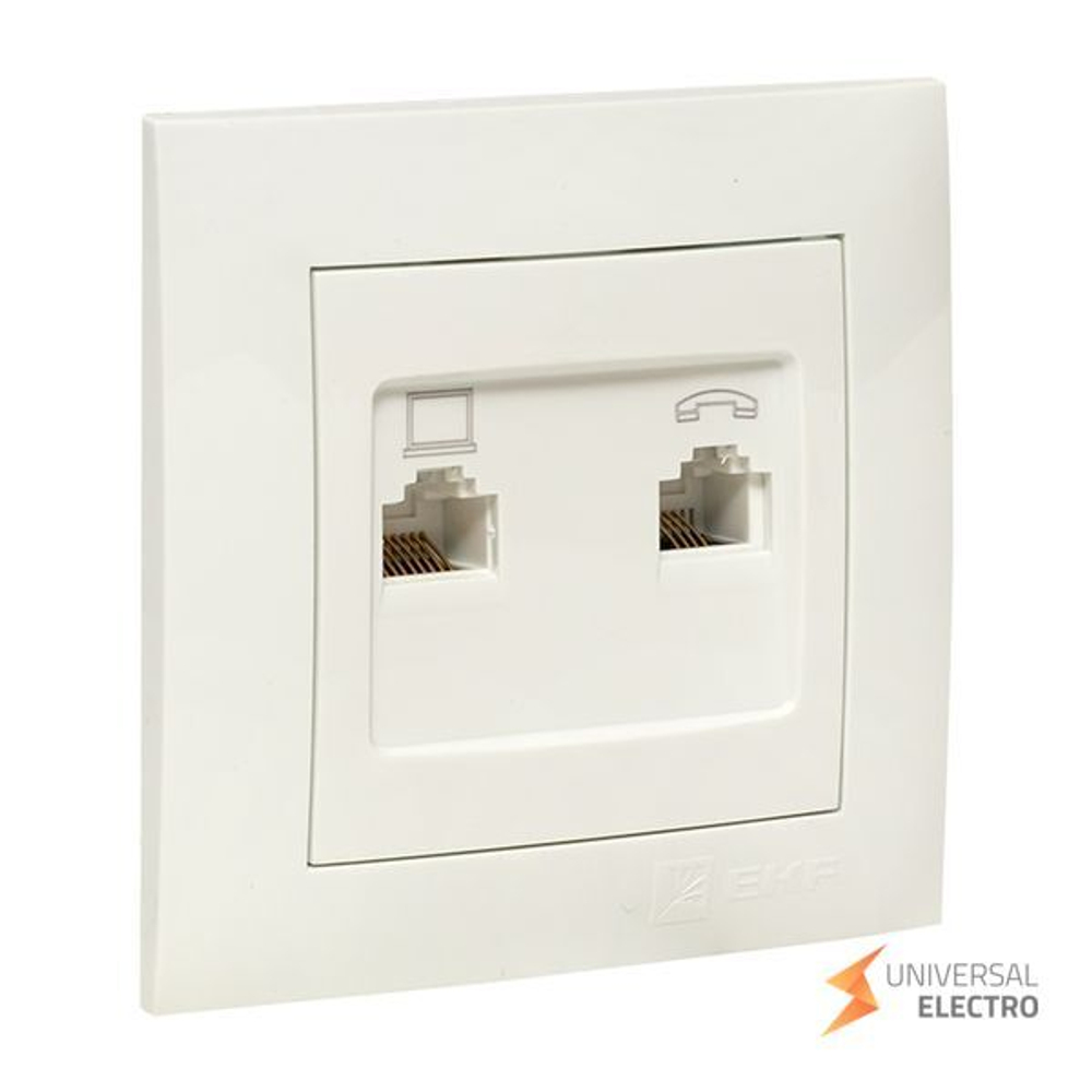 Валенсия розетка RJ-45+RJ11 2-местная белая EKF PROxima
