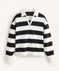 Oysho Поло в полоску из пике с хлопком, черный