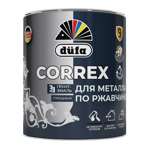 Грунт-эмаль по ржавчине 3 в 1 Dufa CORREX RAL 9005 черный глянцевая 2 л