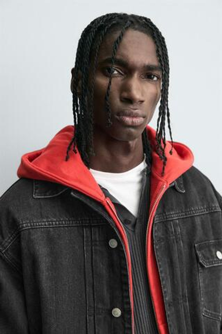 ZARA СТЕГАНАЯ ДЖИНСОВАЯ КУРТКА BOXY FIT, ЧЕРНЫЙ