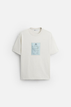 ZARA ФУТБОЛКА С КОНТРАСТНОЙ НАШИВКОЙ, ЖЕМЧУЖНО-СЕРЫЙ