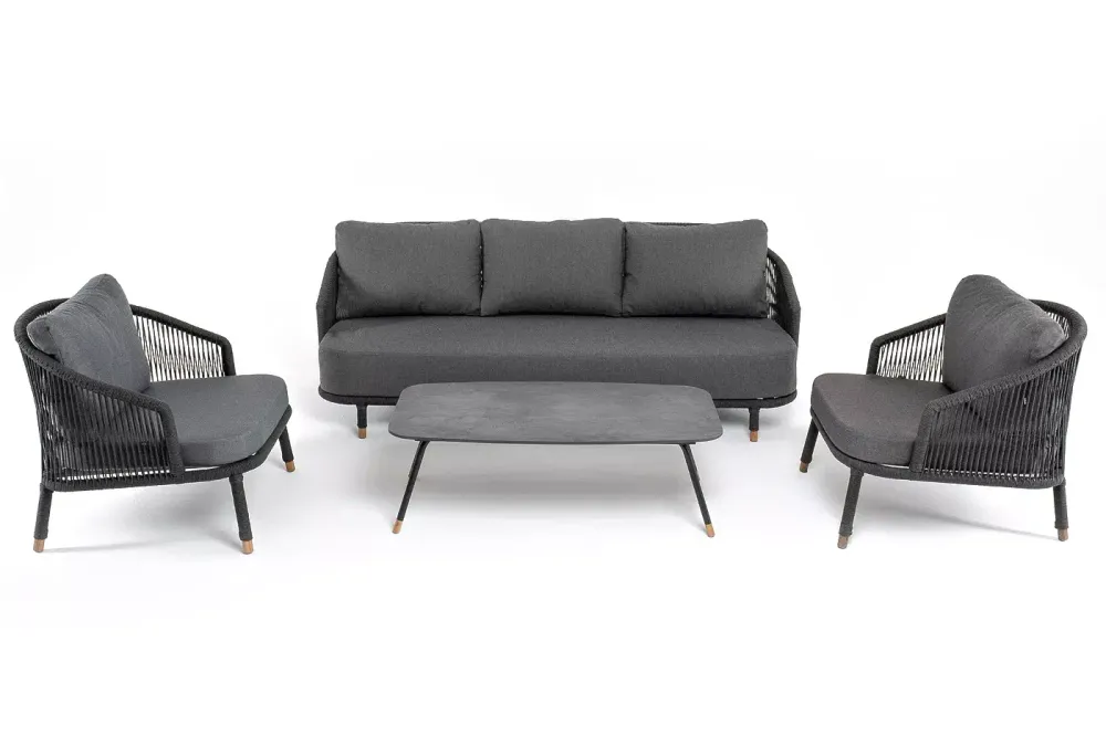 "Верона" лаунж-зона 5-местная плетеная из роупа (веревки), каркас алюминиевый темно-серый, роуп темно-серый