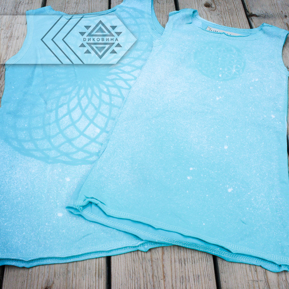 Платье детское бирюзовое с принтом "Цветок жизни" | Chintamani