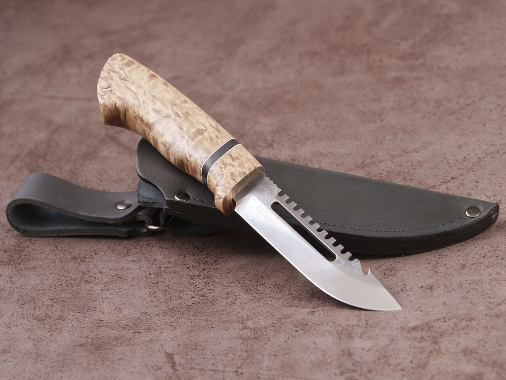 Рыбацкий нож "Барракуда", сталь AUS 8, рукоять стабилизированная карельская береза