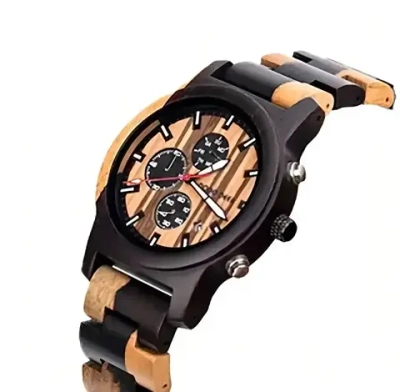 Часы наручные из натурального дерева кварцевые DODO DEER на деревянном браслете, темно-коричневый/черно-коричневый W10620-01