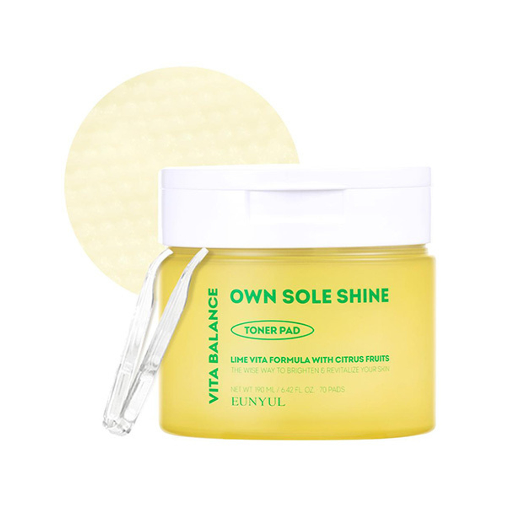 Выравнивающие пэды с экстрактом Лайма и Витаминами Eunyul Vita Balance Own Sole Shine Toner Pad 70шт