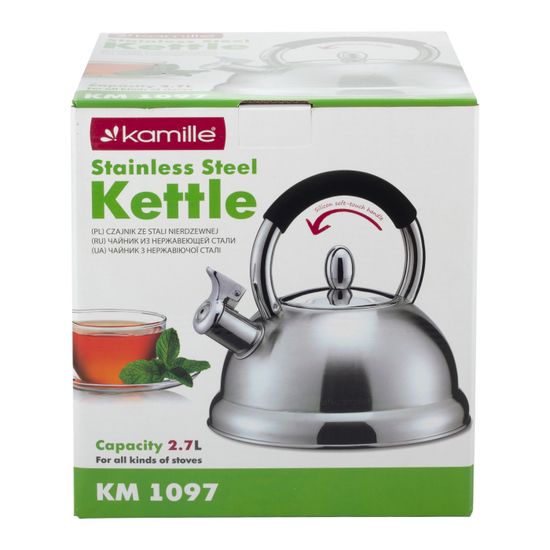 Чайник 2,7 л. из нержавеющей стали со свистком Kamille KM-1097 и ручкой "soft touch"