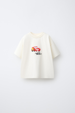 ZARA ФУТБОЛКА С ВЫШИВКОЙ КРЕСТИКОМ CARS LIGHTNING MCQUEEN © DISNEY/PIXAR, ЖЕЛТОВАТО-БЕЛЫЙ