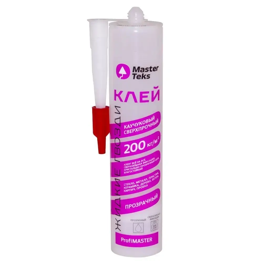 Клей каучуковый монтажный "Жидкие гвозди" MasterTeks PM 200 кг/м2, 300 гр прозрачный