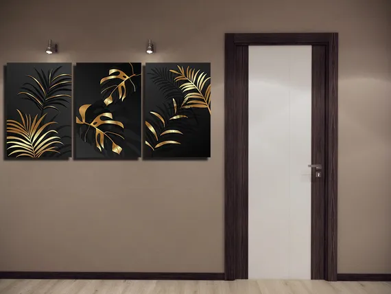 Модульная картина "Триптих золотых листьев"