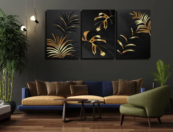 Модульная картина "Триптих золотых листьев"