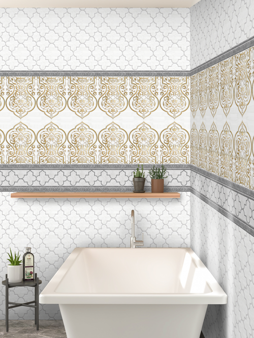 Панель ПВХ фотопечать с глиттером Эвелина золото 2700х250мм