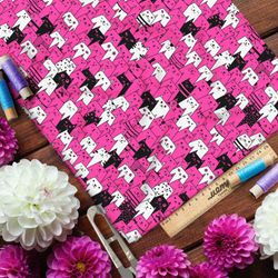 Ткань шелк Армани розовые, белые и чёрные коты