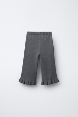ZARA ТРИКОТАЖНЫЕ БРЮКИ С ВОЛАНАМИ, СЕРЫЙ МЕЛАНЖ