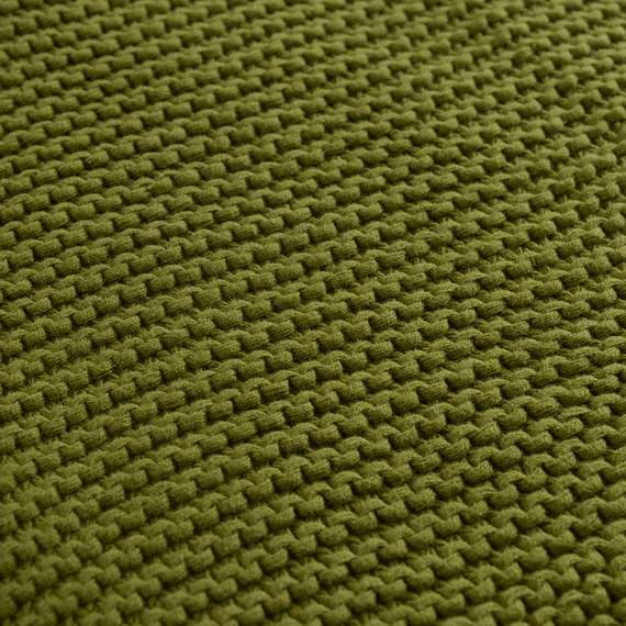 Плед из хлопка жемчужной вязки оливкового цвета Essential, 130х180 см