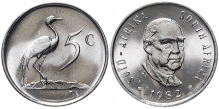 ЮАР 5 центов, 1982 Бальтазар Йоханнес Форстер XF