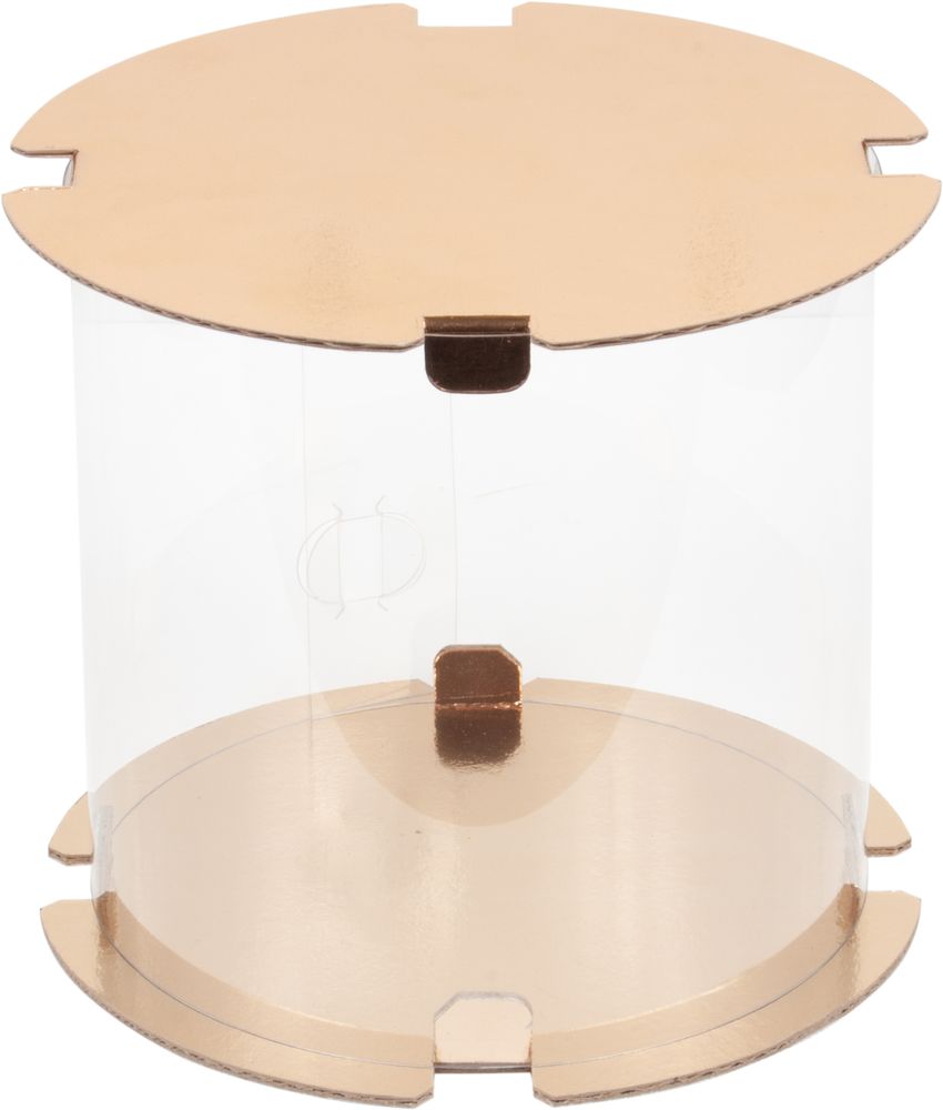 Коробка для торта прозрачная ТУБУС диам.300мм выс.340мм (белая/золото)