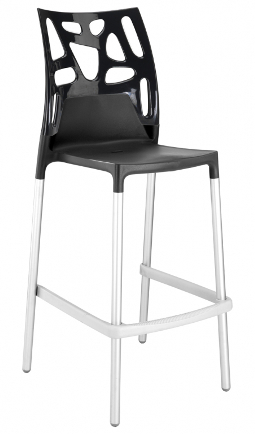 Стул пластиковый барный Papatya Ego-Rock Bar, сатинированный алюминий, антрацит матовый, черный