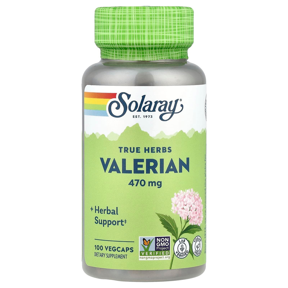 Solaray, True Herbs, валериана, 470 мг, 100 растительных капсул