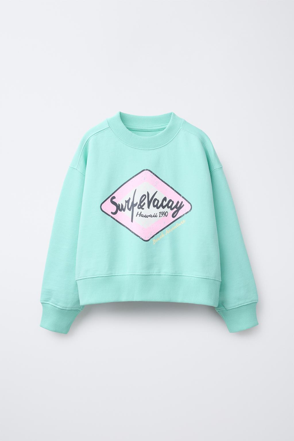 ZARA УКОРОЧЕННАЯ ТОЛСТОВКА С ПРИНТОМ, БИРЮЗОВЫЙ