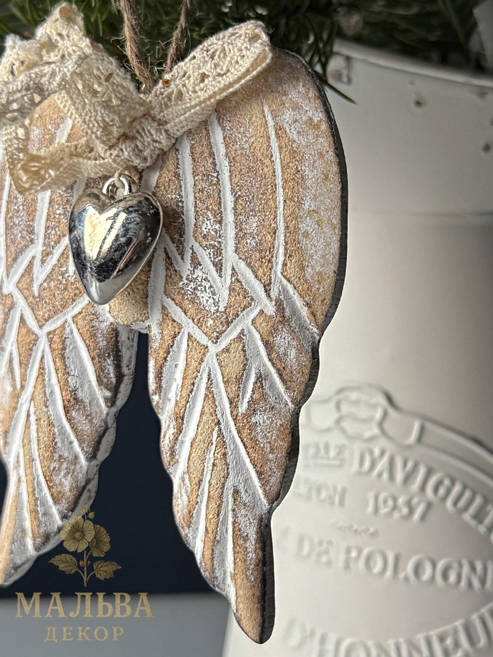 Декор подвесной "Крылья Ангела с бантиком" 9,5x2,3x12 см