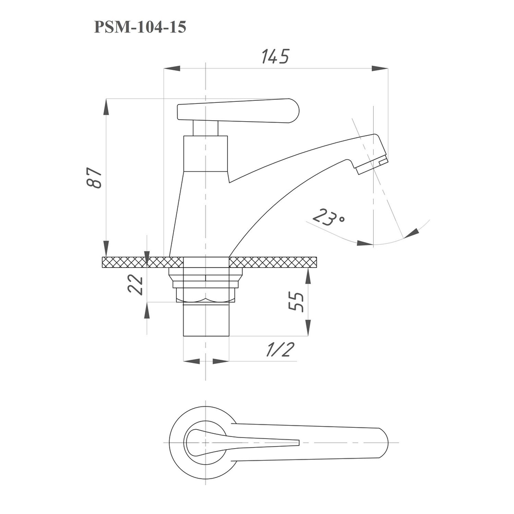 Смеситель для раковины 1/2кер ПРОФСАН ПСМ-104-15 "КОМПЛЕКТАЦИЯ" НЕРЖ,моно,п/гайку,б/подвод. САТИН