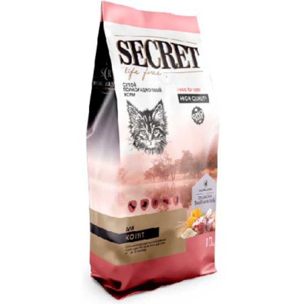 Сухой корм Secret Premium для котят индейка и рис 10 кг