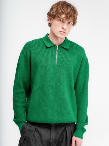 Зеленый джемпер LAINE с воротником-поло на молнии