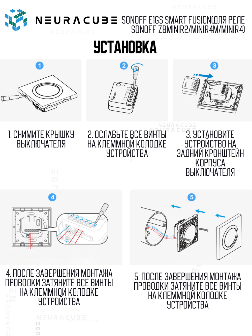 Одноклавишный Выключатель Sonoff E1GS Smart Fusion (для реле Sonoff ZBMINIR2/MINIR4M/MINIR4)