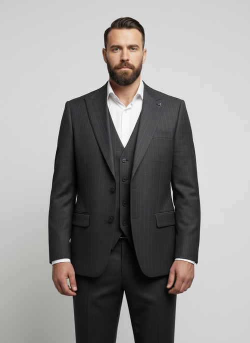 Мужской классический костюм (темно-серый) В37