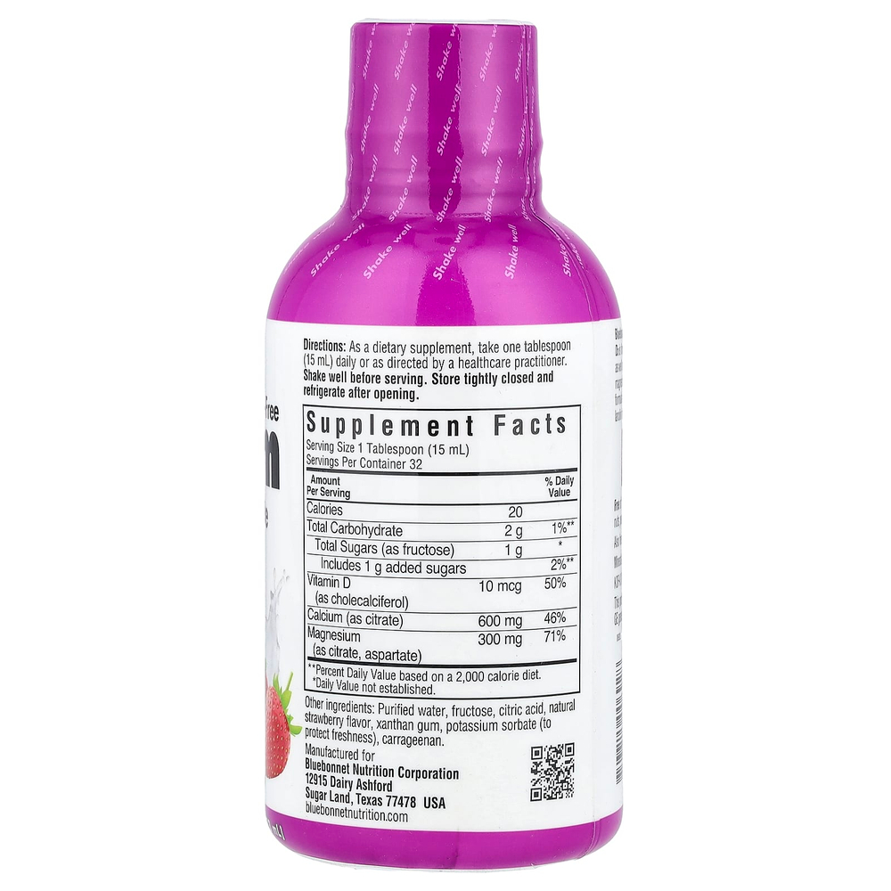 Bluebonnet Nutrition, Жидкий кальций, цитрат магния и витамин D3, с натуральным клубничным ароматизатором, 16 жидких унций (472 мл)