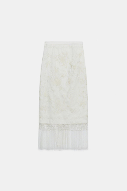 ZARA ЮБКА МИДИ ИЗ 100% ЛЬНА С ВЫШИВКОЙ — ZW COLLECTION, ЭКРЮ