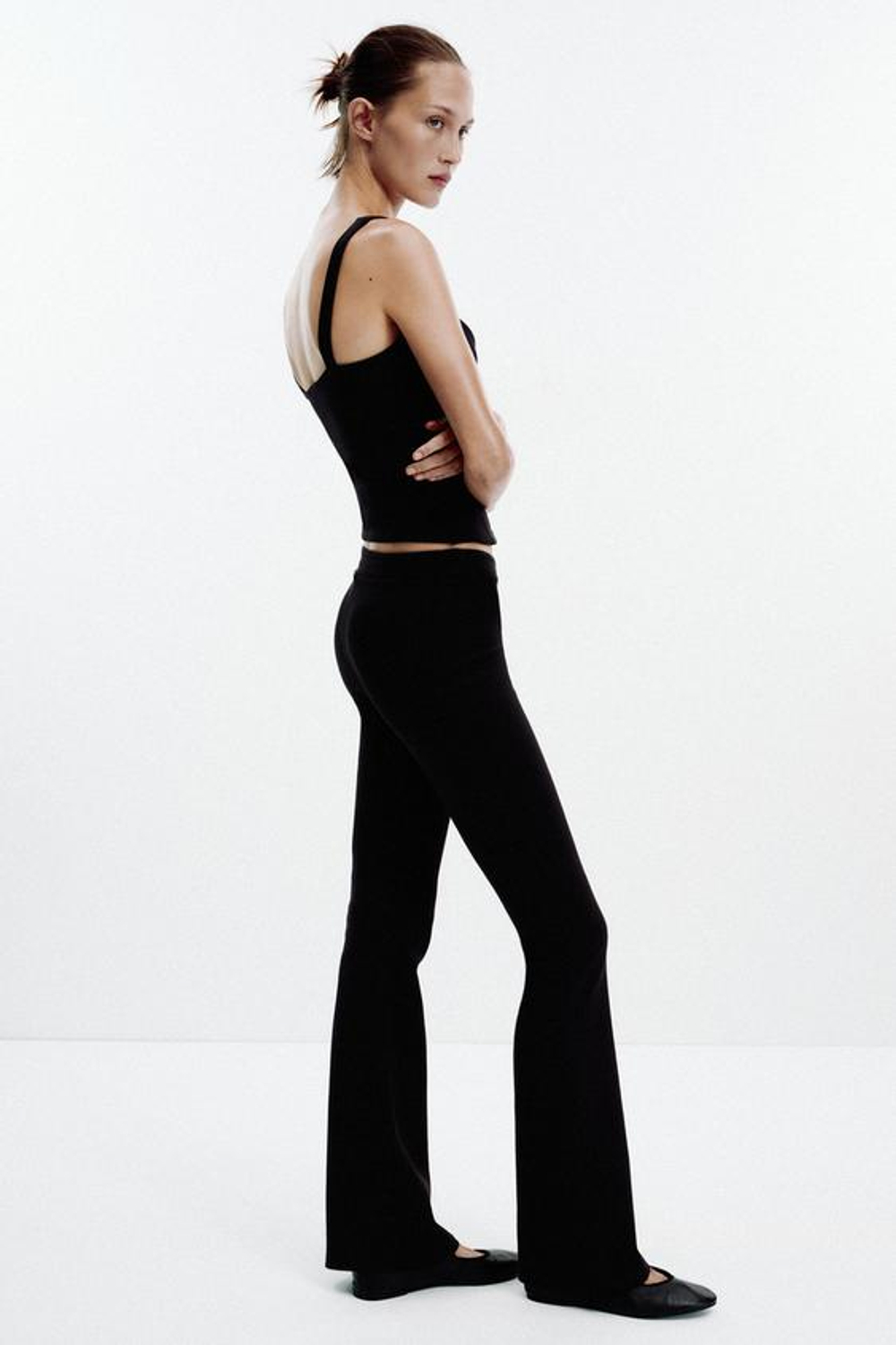 ZARA БРЮКИ FLARE ИЗ ИНТЕРЛОКА, ЧЕРНЫЙ