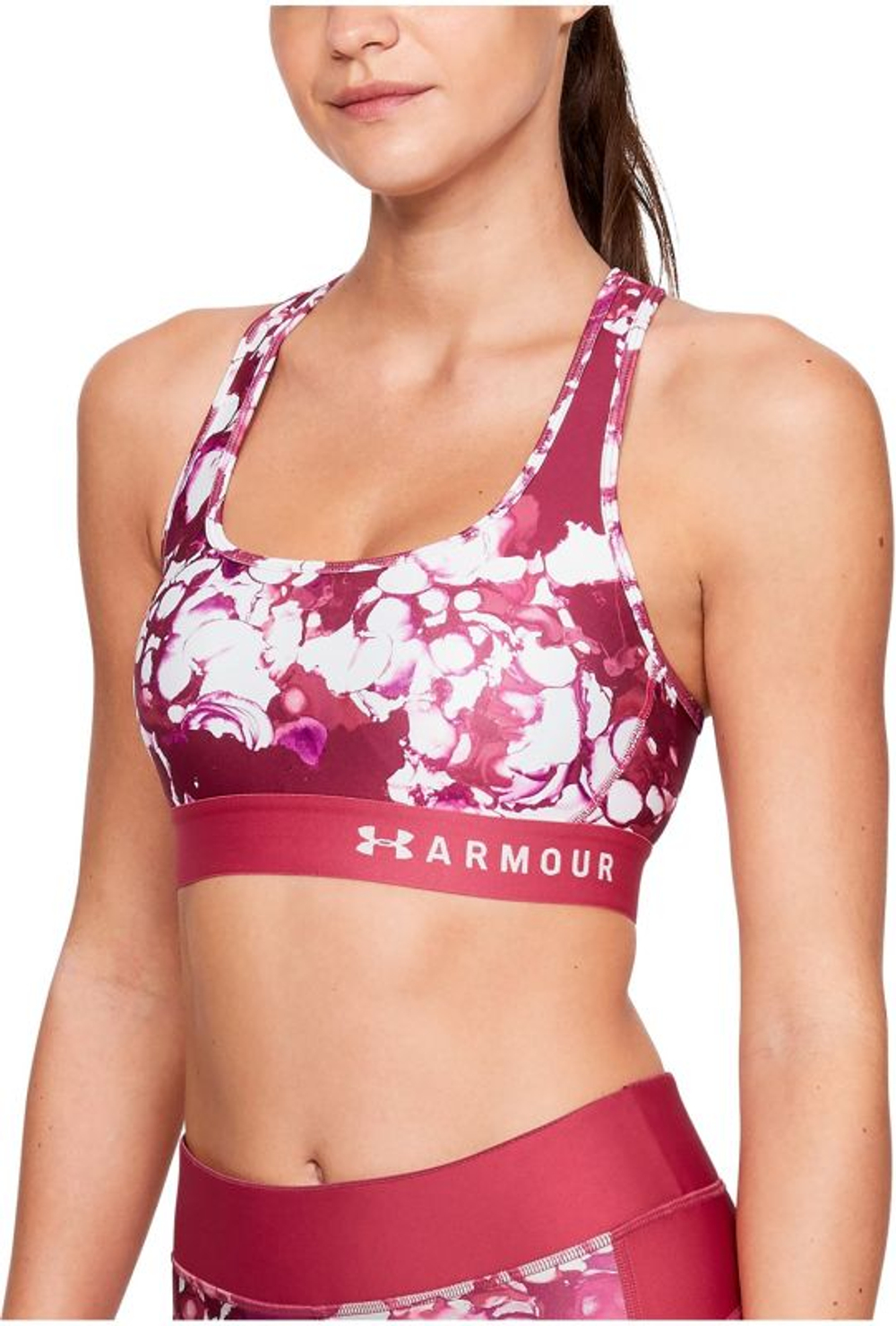 Теннисный бюстгальтер Under Armour Mid Crossback Print - impulse pink/impulse pink