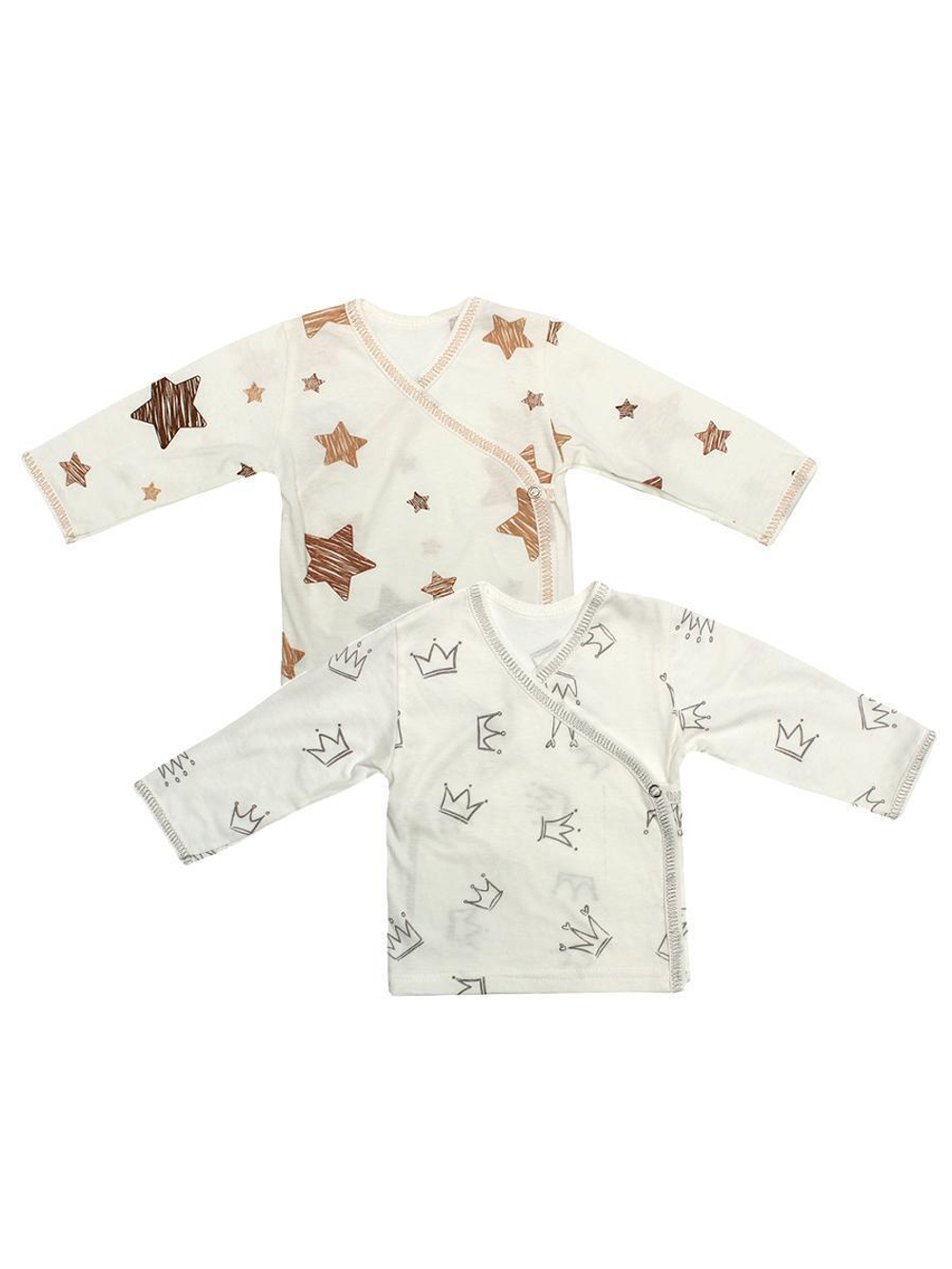 Набор распашонок 2шт. Звездочки, короны, р. 68, молочный / бежевый (Bloom Baby)