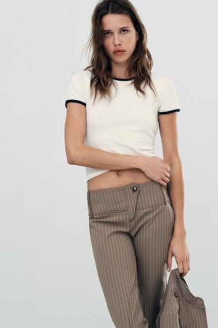 ZARA БРЮКИ-КАПРИ В ТОНКУЮ ПОЛОСКУ, СВЕТЛЫЙ РЫЖЕВАТО-КОРИЧНЕВЫЙ