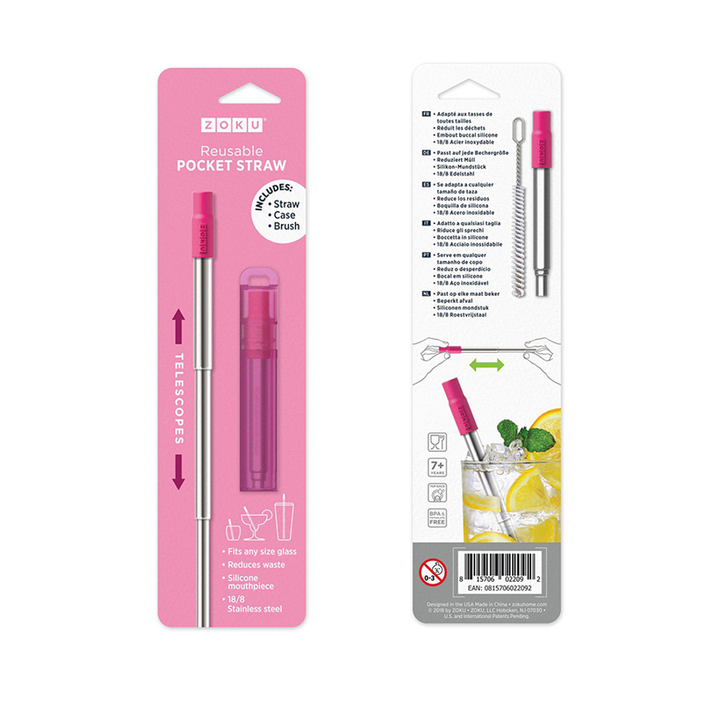 Соломинка из нержавеющей стали розовая