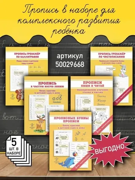 Комплект каллиграфических прописей для детей - 5 шт. Уроки чистописания