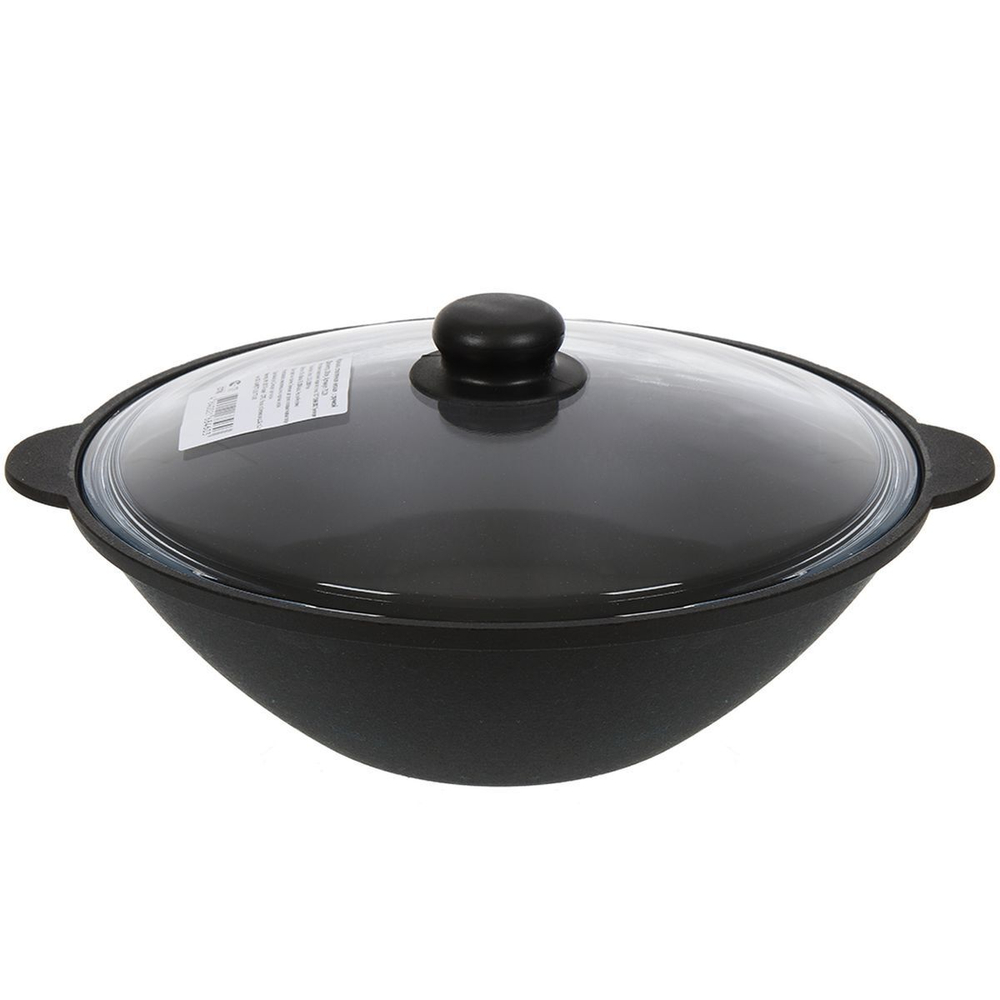 Сковорода-вок чугун, Камская посуда, вок36, с крышкой, 3.5 л