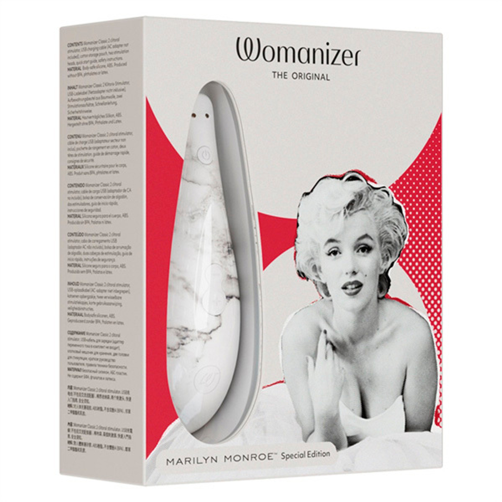 Мраморно-белый бесконтактный стимулятор для клитора Womanizer Classic 2 Marilyn Monroe White Marble WZ222SG2