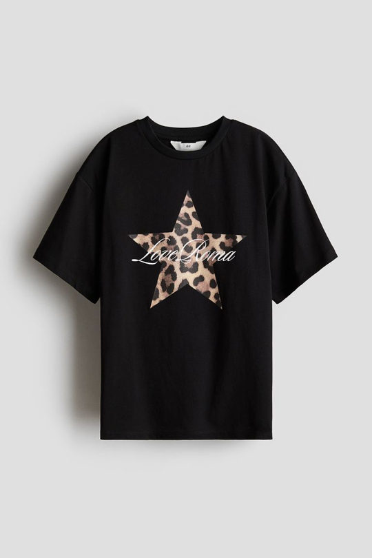 H&M Футболка оверсйз с принтом, черный