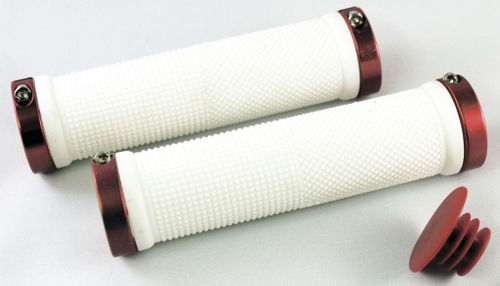 Грипсы CLO201 на руль резиновые 130мм с 2 фиксат. бело-красные анодир. CLARKS