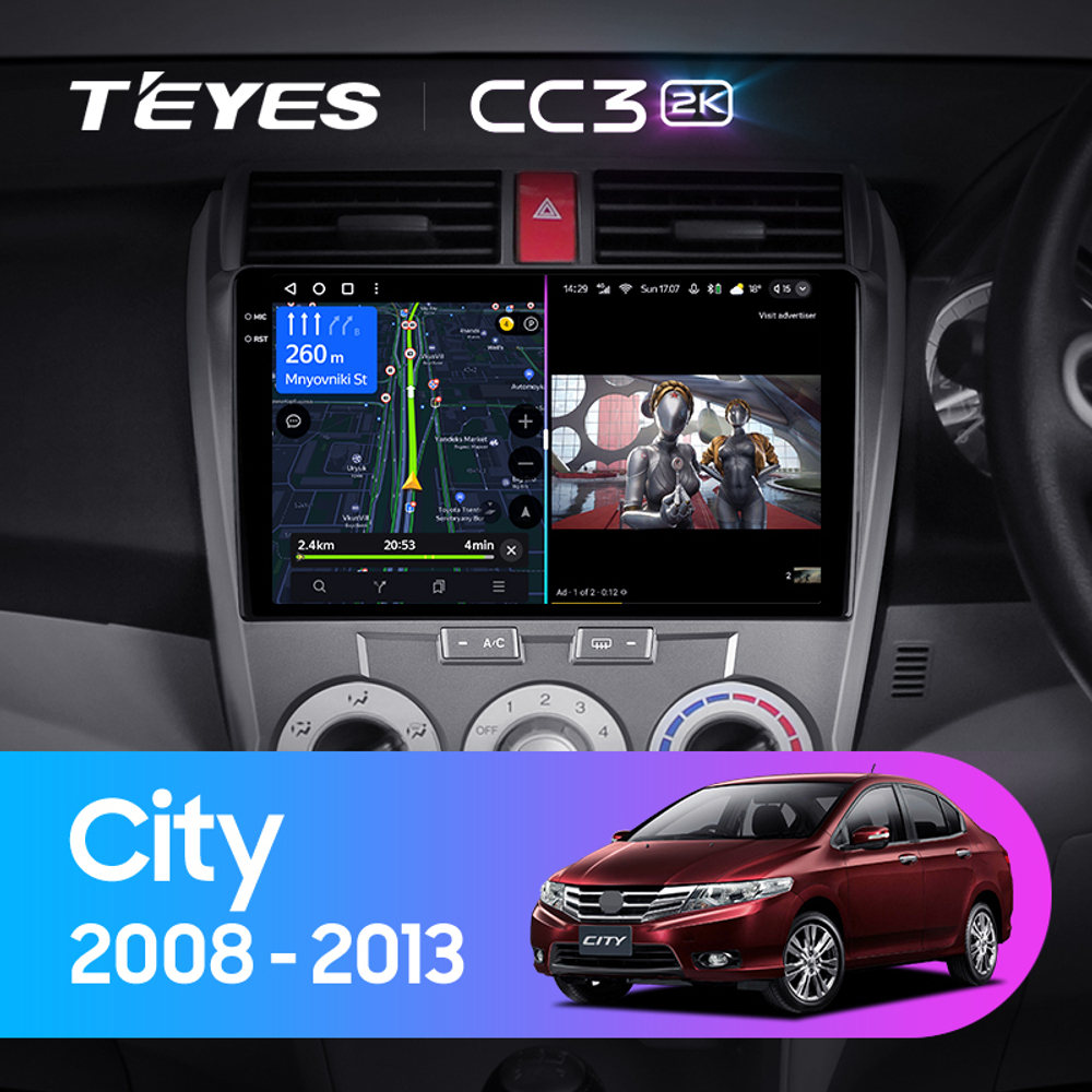 Teyes CC3 2K 10,2"для Honda City 2008-2013