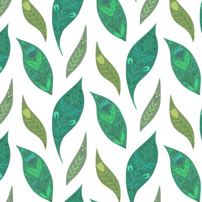 Зеленые листья с фолк узором