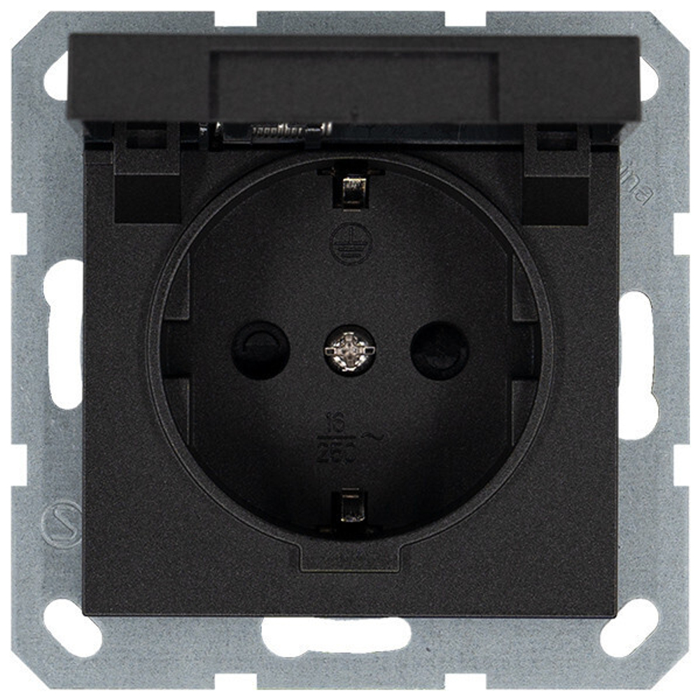 Розетка SCHUKO© с крышкой и защитными шторками 16A 250V~ 2P+T, цвет Антрацит